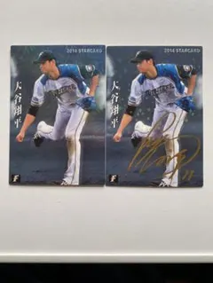 プロ野球チップス　大谷翔平 2014年 サイン入りカード、キラカードのセット