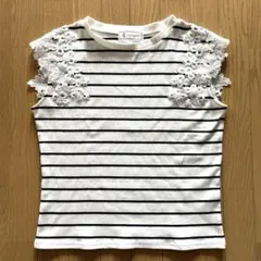 レディース トップス ロペピクニック M レース ボーダー 白 ホワイト