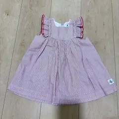 プチバトー　赤ストライプ フリルワンピース　12m/74cm