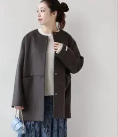 LANA WOOL140切り替えショートコート　グレー