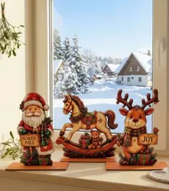 新品★木製 クリスマスオーナメント３点セット 置物 卓上デコレーション