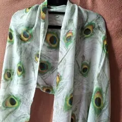 孔雀羽模様 ストール フリンジ付き