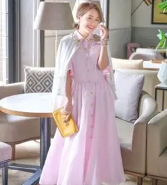 シスタージェーン【L】ワンピース 半袖 マキシ丈 リボン ピンク