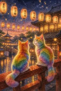 文庫本サイズ】ハンドメイドブックカバー《幻想的な風景と黒猫》ダブル