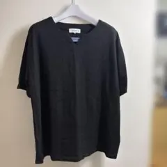 PLUS ONE Tシャツ ブラック Mサイズ　テレコ　リブ　ストライプ