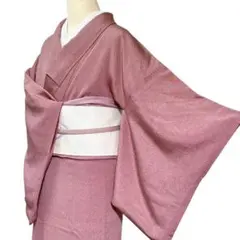 A111愛華 着物 色無地　退紅色　正絹　身丈160cm