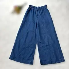 Arnold Palmer ワイドパンツ ウエストゴム フリル デニムブルー
