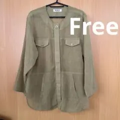 オリーブグリーン リネン風シャツ