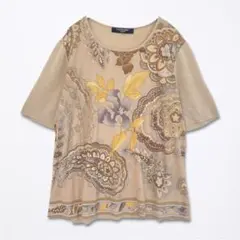 美品 レオナール 近年 カットソー シャツ 総柄 コットン 大きいサイズ