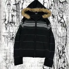 Y2K grunge お兄系 平成初期 ファー　パーカー　L ニット　ボーダー