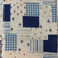 綿麻生地 マリン柄 イカリ・ヨット 110×100