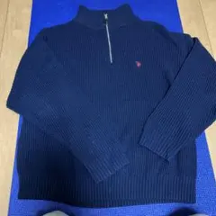 ネイビー ハーフジップ セーター ポロ刺繍のサムネイル
