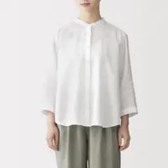 無印良品　洗いざらし　リネン　七分袖ブラウス　白　L