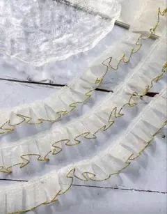 【新品】レースリボン ホワイト×ゴールド 手芸 装飾用 デコレーション③
