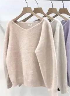 美品　ROPE' フォックスウール Vネックプルオーバーニット ピンク フリー