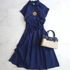 美品 AKRIS アクリス 大きいサイズ カットソー ワンピース ネイビー
