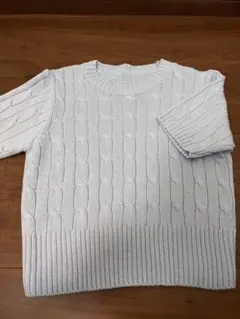 半袖ニット　ケーブル編み　水色