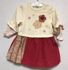 ★スーリー★赤×アイボリーお花ワンピース 80