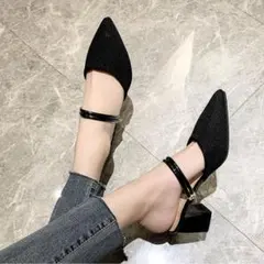 24.0　上品ブラック＊ ニットミュール サンダル　2WAYストラップ