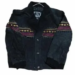 カジュアルアウトフィッターズ 襟ボア スエードレザージャケットニット切替c53