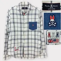 【美品】サイコバニー 長袖チェックシャツ S 国旗パッチ 異素材ポケットのサムネイル