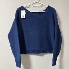 BAYFLOW ベイフロー Vネックニット ワイドテープニット ブルー