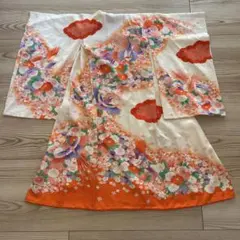 お宮参り用 産着　花柄着物 ホフホワイト　鶴