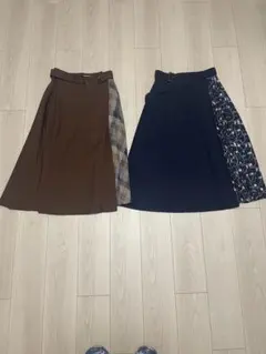 フレアスカート チェック柄と無地