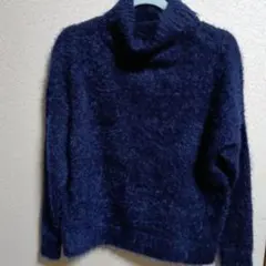 ネイビー タートルネック セーター M