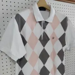 FRED PERRY　古着　ワンポイント　刺繍ロゴ　アーガイルチェックポロシャツ