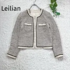 Leilian レリアン＊ボーダーノーカラージャケット＊S