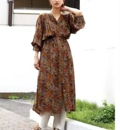 【美品】Ungrid　花柄シャツワンピース　レディース　ロングガウン　長袖　秋