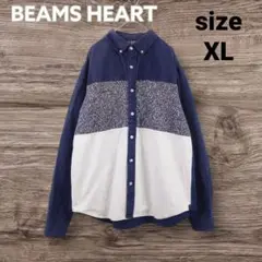BEAMS HEART XL ブロック切替シャツ ネイビー系 ヴィンテージ風