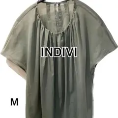 インディヴィINDIVI シースルー ブラウス グレー 透け感 タック