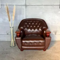 ✦70s✦チェスターフィールド調 PUレザー 1人掛けソファ　アンティーク