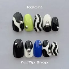 【116】ネイルチップ/個性派 モード モノクロ シルバー モダン 大人 海外