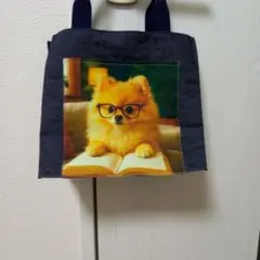 犬柄 デニム風 トートバッグ