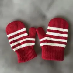 赤と白のストライプミトン子供赤ちゃん毛糸の手袋