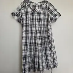 マタニティ　半袖ワンピース L　白黒チェック柄　母乳口有りのサムネイル