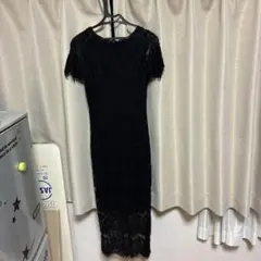 美品中古品 総レース 半袖ロングワンピース ブラック
