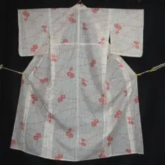 洗える小紋絽 白色アート花柄 身丈約155㎝裄約64㎝弱 超美品激安価格