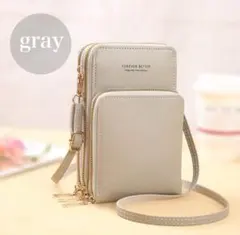スマホショルダー スマホポーチ グレー ショルダーバッグ　財布 便利 大容量