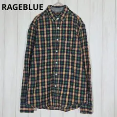 レイジブルー ボタンダウン ネルシャツ 長袖 チェック柄 Mサイズ 綿 緑黄