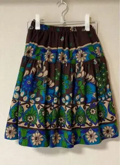 janis market フレアースカート （検:茶　花柄　M〜Lサイズ