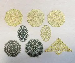 透かしパーツ　金色　金古美　丸　楕円　三角