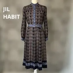 【JIL HABIT】ジル・アービィ　総柄　プリーツワンピース　昭和レトロ