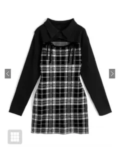 チェック柄フロントオープンリボンニットミニワンピース[ru1373]