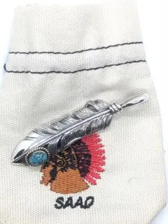 美品SAAD シルバー 925 金縄 ターコイズ 70mm フェザー ペンダント