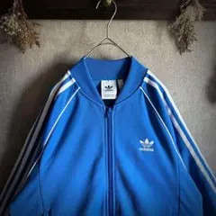 【美品】adidas トラックジャケット あのちゃん 青 スリーライン ロゴ刺繍