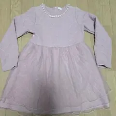 ピンク 長袖 ワンピース パール装飾